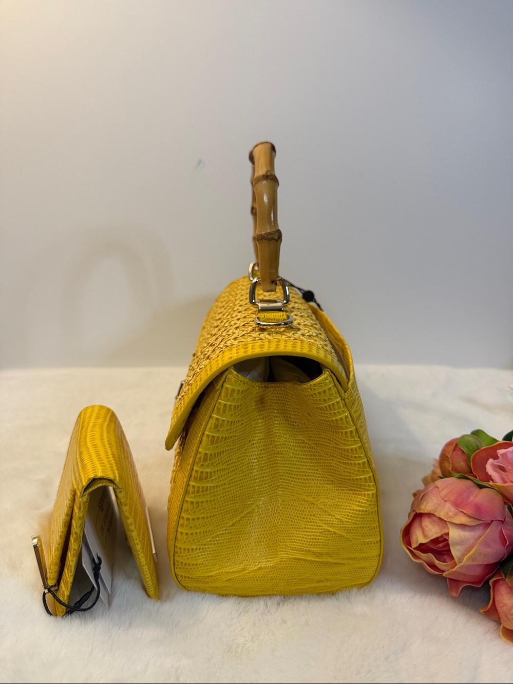 Brahmin Dayan satchel and Jane wallet set in vivid yellow sunshadow - Picture 4 of 10